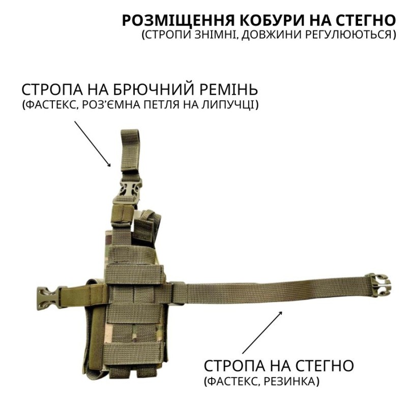 Кобура тактична універсальна (MOLLE / Стегнова) | Multicam