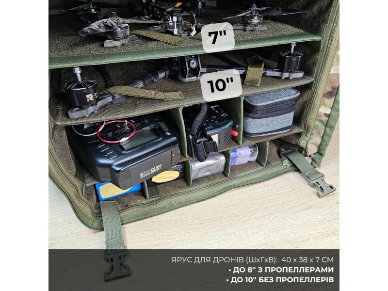 Рюкзак для FPV Класичний (8 дронів до 10 дюймів) з відсіками для апаратури та батарей | Піксель (ММ-14)