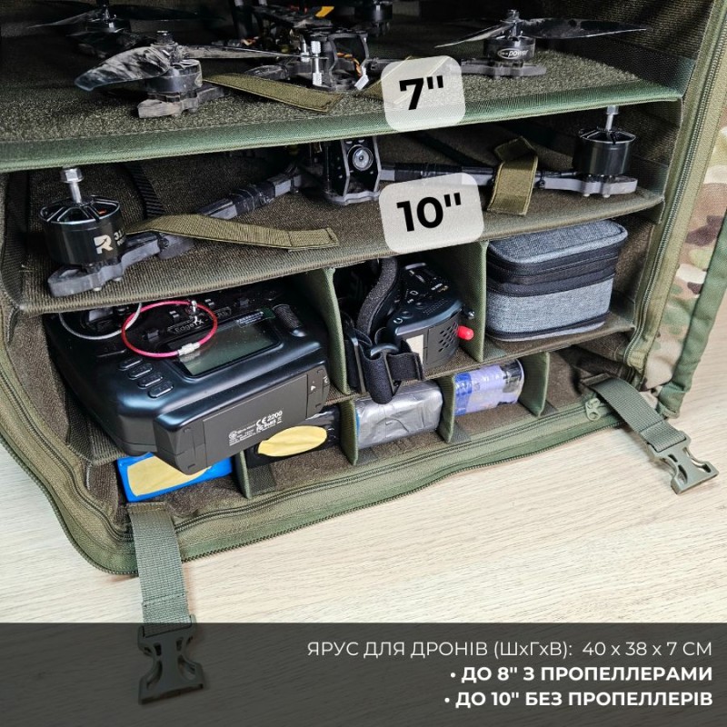 Рюкзак для FPV Класичний (8 дронів до 10 дюймів) з відсіками для апаратури та батарей | Піксель (ММ-14)